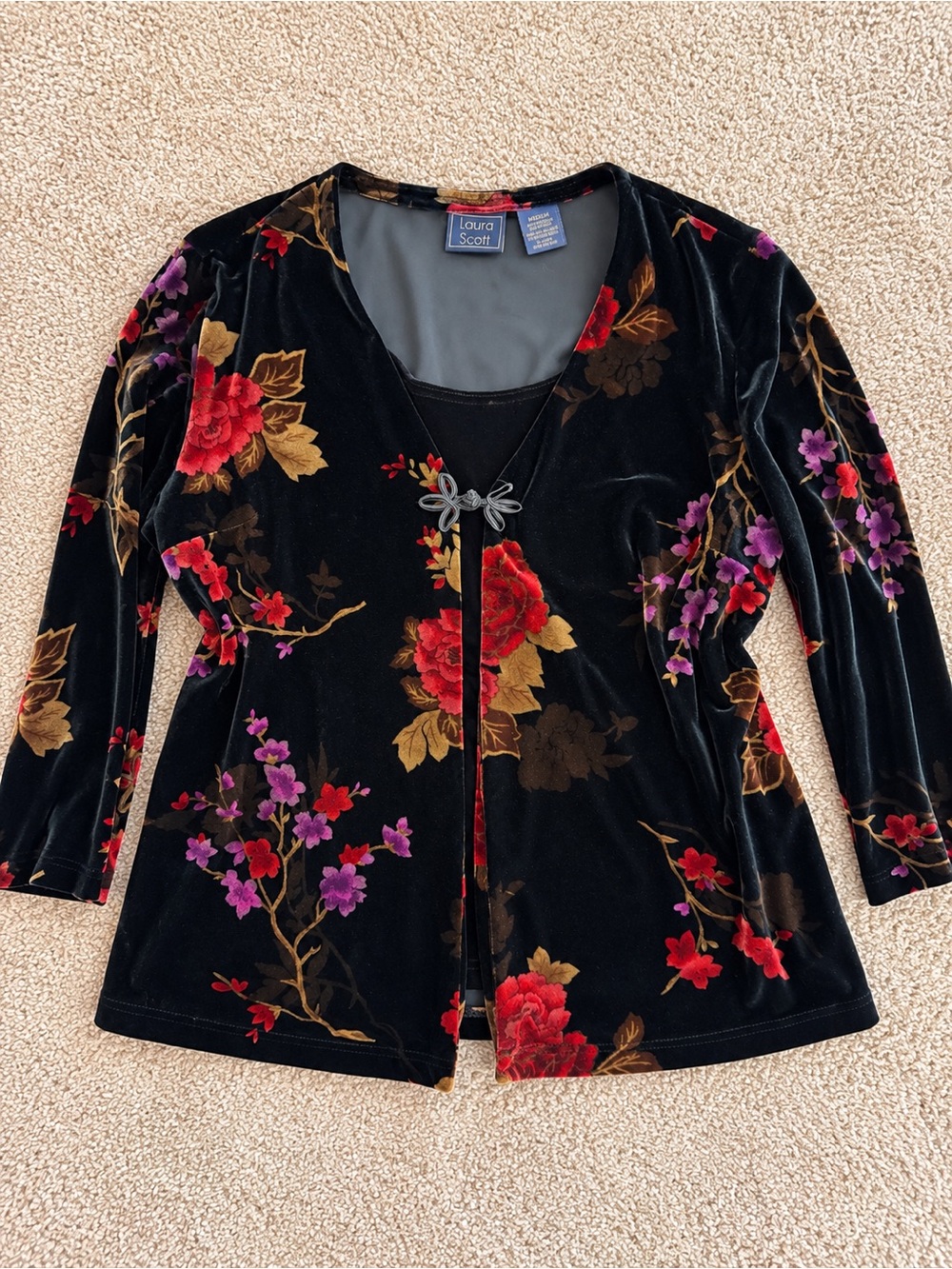 Laura Scott Floral Velvet Top – Size M